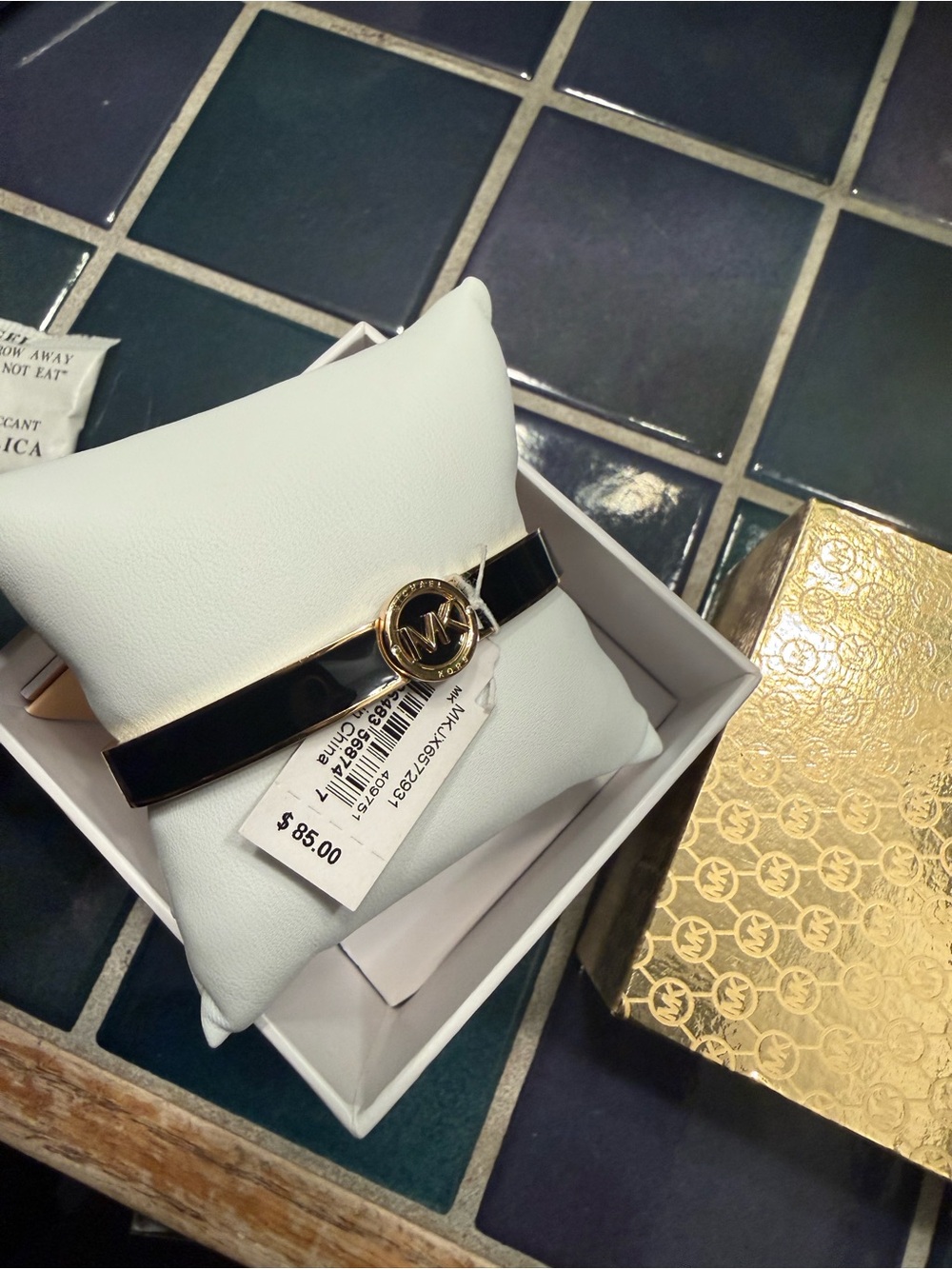 Michael Kors Black Leather Logo Bangle Bracelet